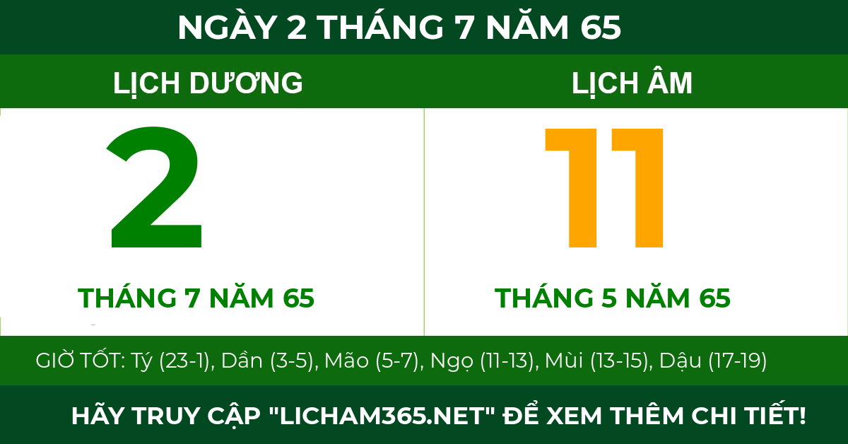 lịch âm ngày 2 tháng 7 năm 65