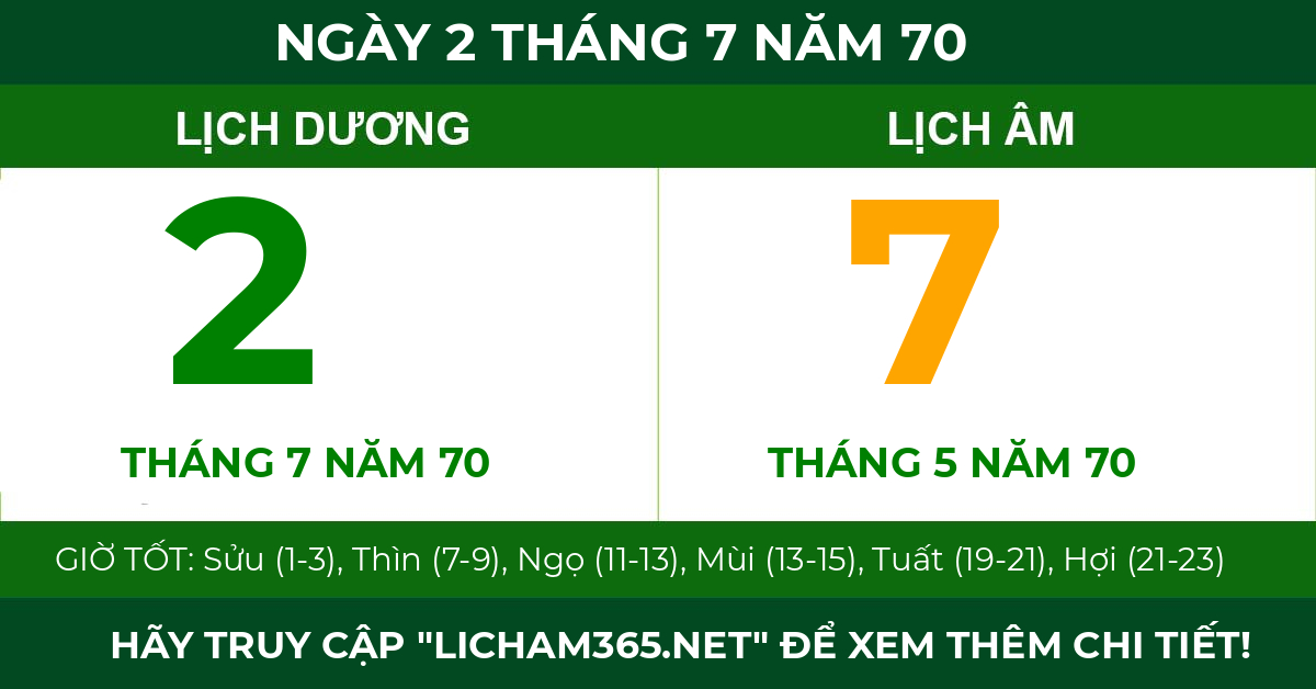 lịch âm ngày 2 tháng 7 năm 70