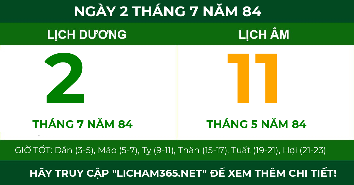 lịch âm ngày 2 tháng 7 năm 84