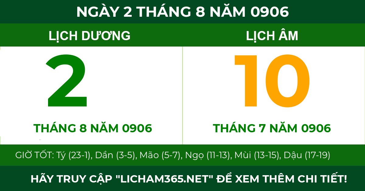 lịch âm ngày 2 tháng 8 năm 0906