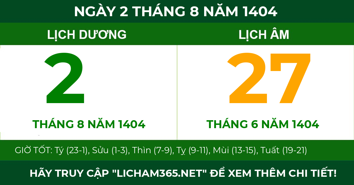 lịch âm ngày 2 tháng 8 năm 1404