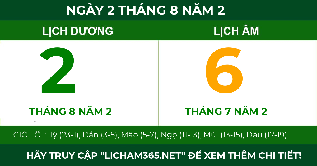 lịch âm ngày 2 tháng 8 năm 2