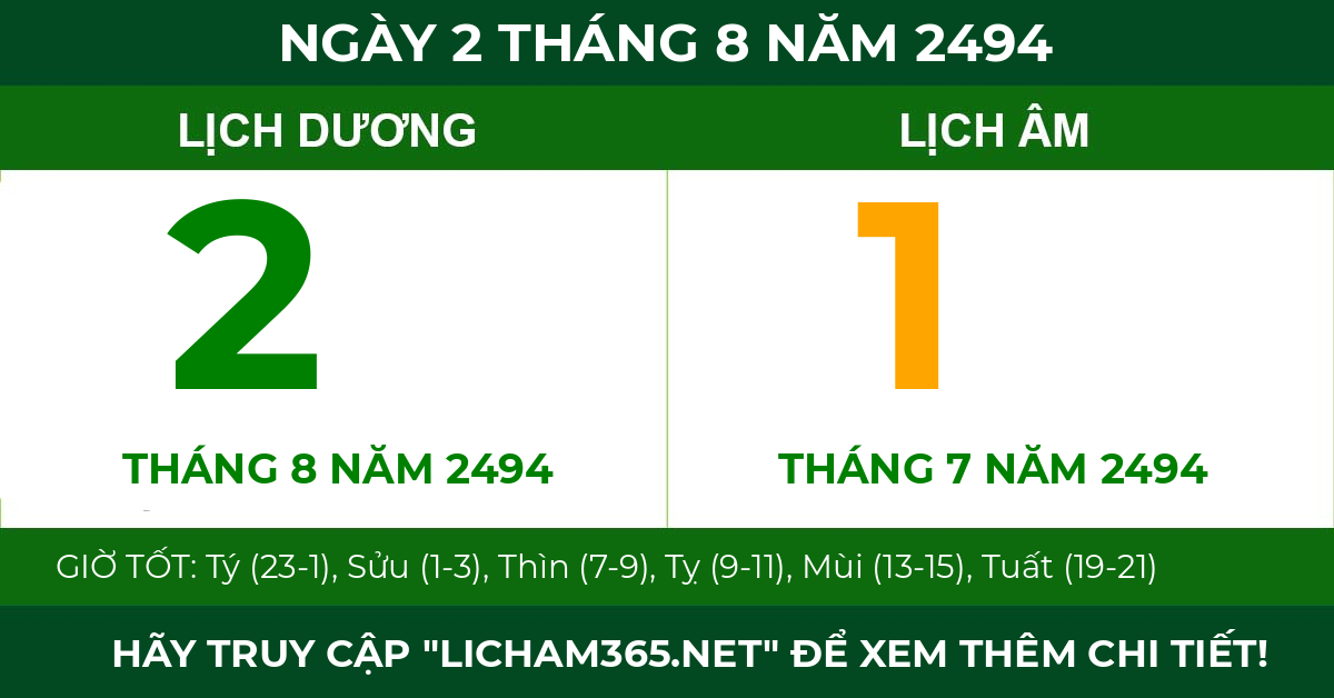 lịch âm ngày 2 tháng 8 năm 2494