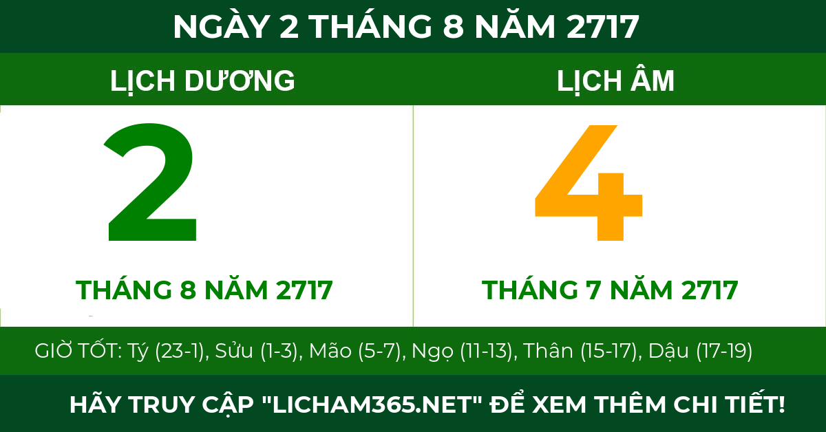 lịch âm ngày 2 tháng 8 năm 2717