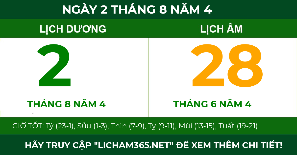 lịch âm ngày 2 tháng 8 năm 4
