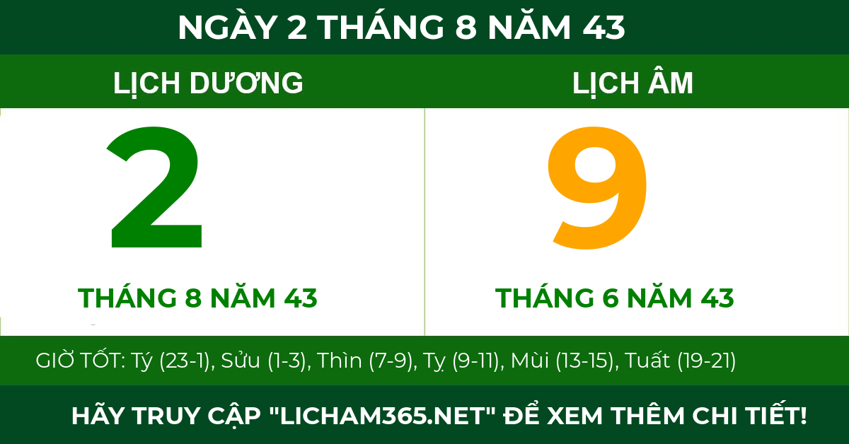 lịch âm ngày 2 tháng 8 năm 43
