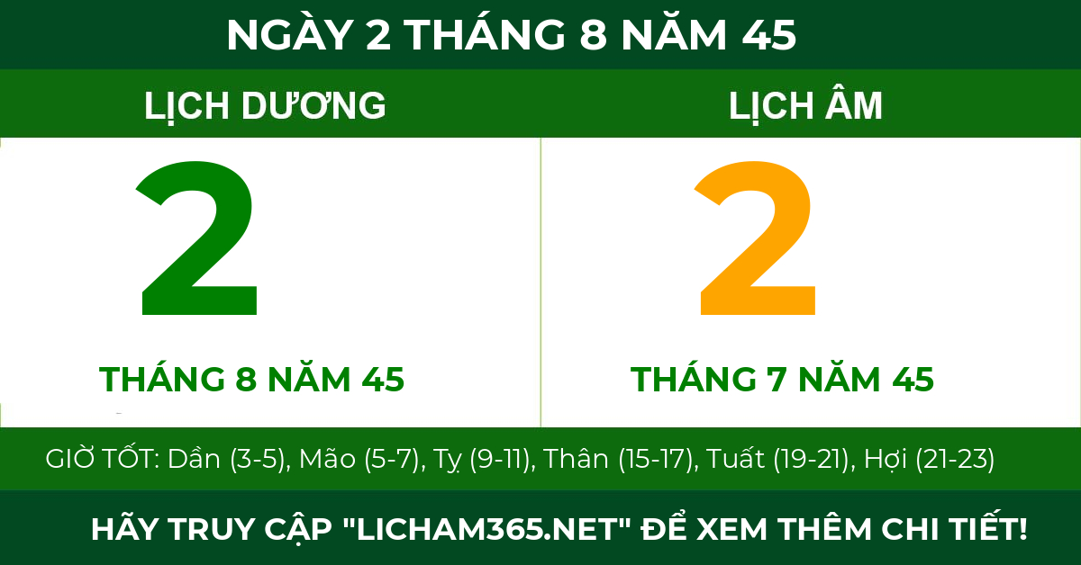 lịch âm ngày 2 tháng 8 năm 45