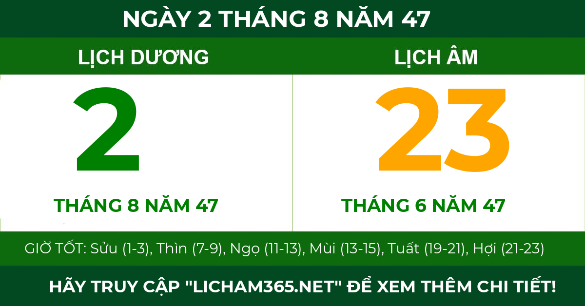 lịch âm ngày 2 tháng 8 năm 47