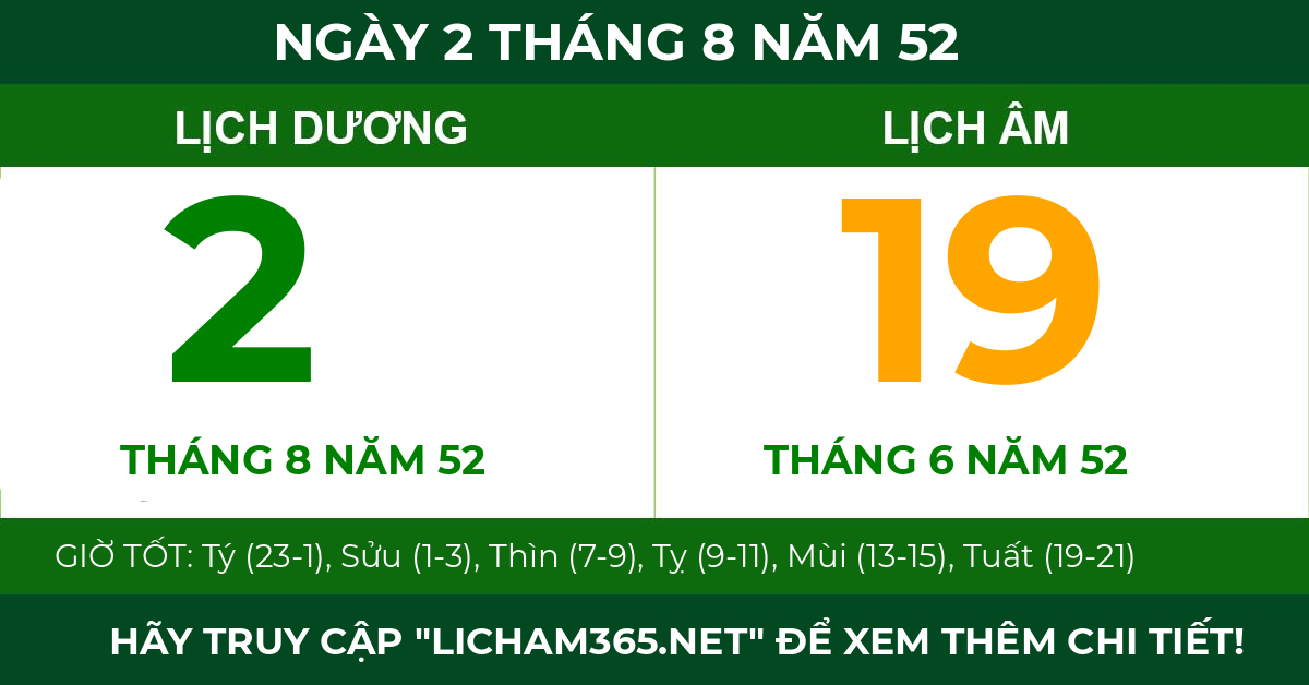 lịch âm ngày 2 tháng 8 năm 52
