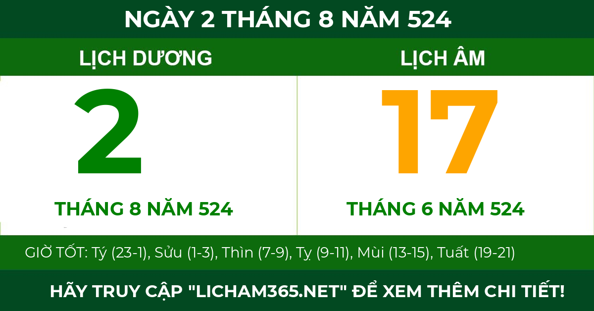 lịch âm ngày 2 tháng 8 năm 524