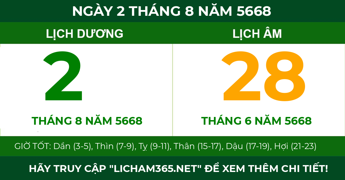 lịch âm ngày 2 tháng 8 năm 5668