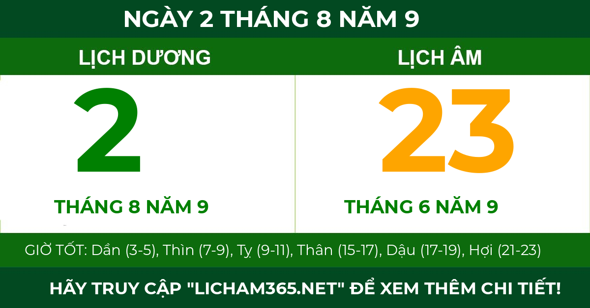 lịch âm ngày 2 tháng 8 năm 9