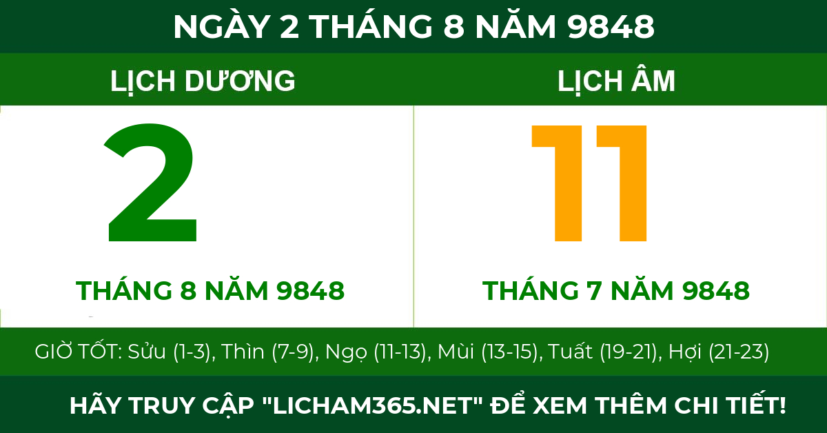 lịch âm ngày 2 tháng 8 năm 9848