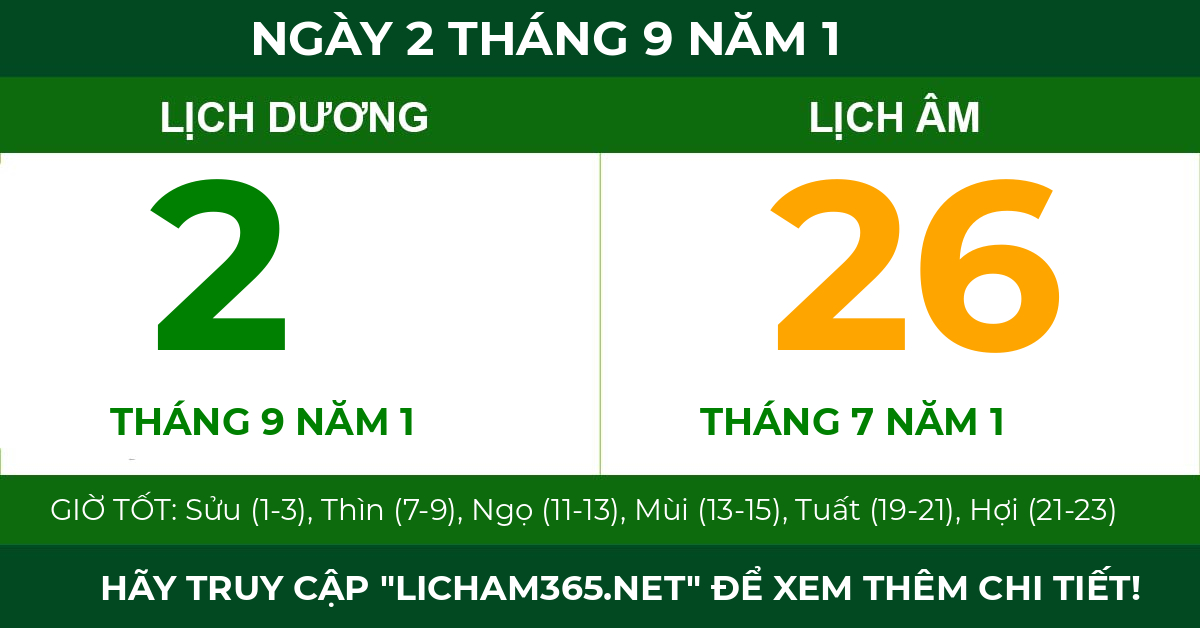 lịch âm ngày 2 tháng 9 năm 1
