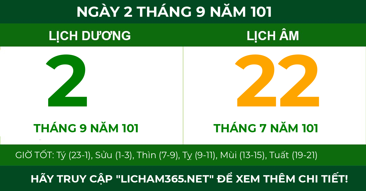 lịch âm ngày 2 tháng 9 năm 101
