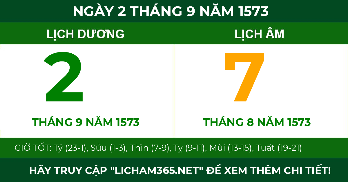 lịch âm ngày 2 tháng 9 năm 1573