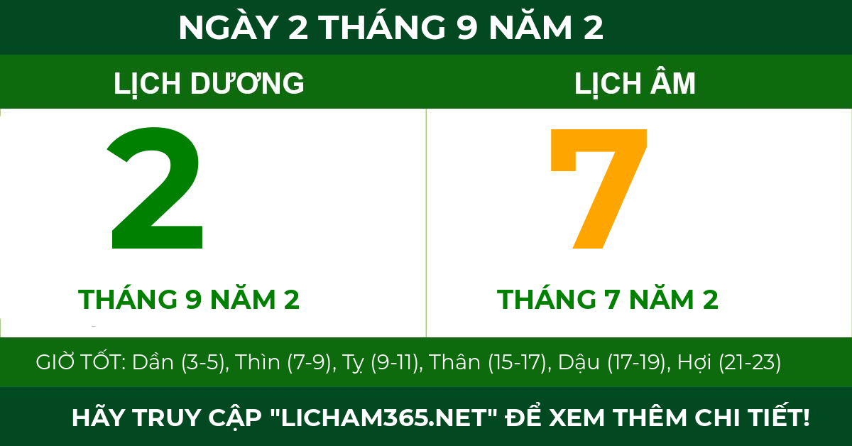 lịch âm ngày 2 tháng 9 năm 2