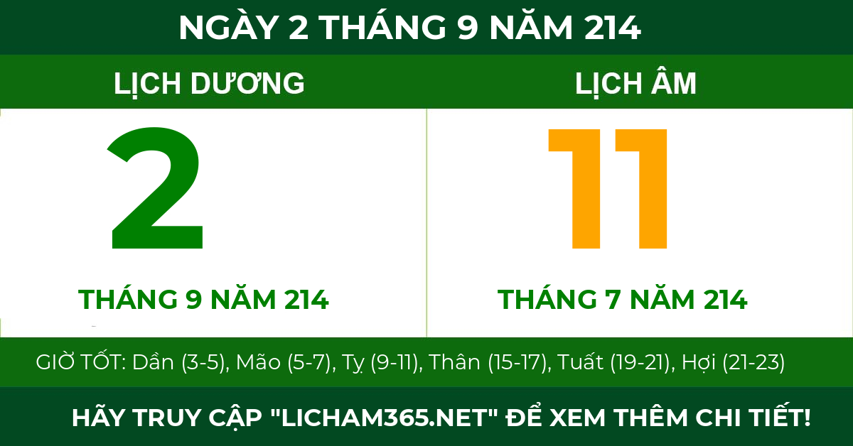 lịch âm ngày 2 tháng 9 năm 214