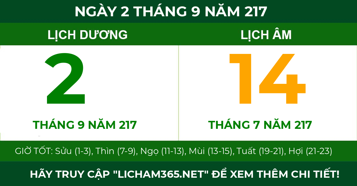 lịch âm ngày 2 tháng 9 năm 217