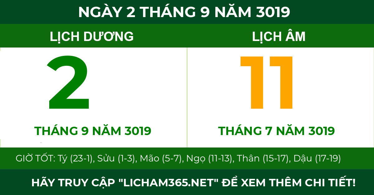 lịch âm ngày 2 tháng 9 năm 3019