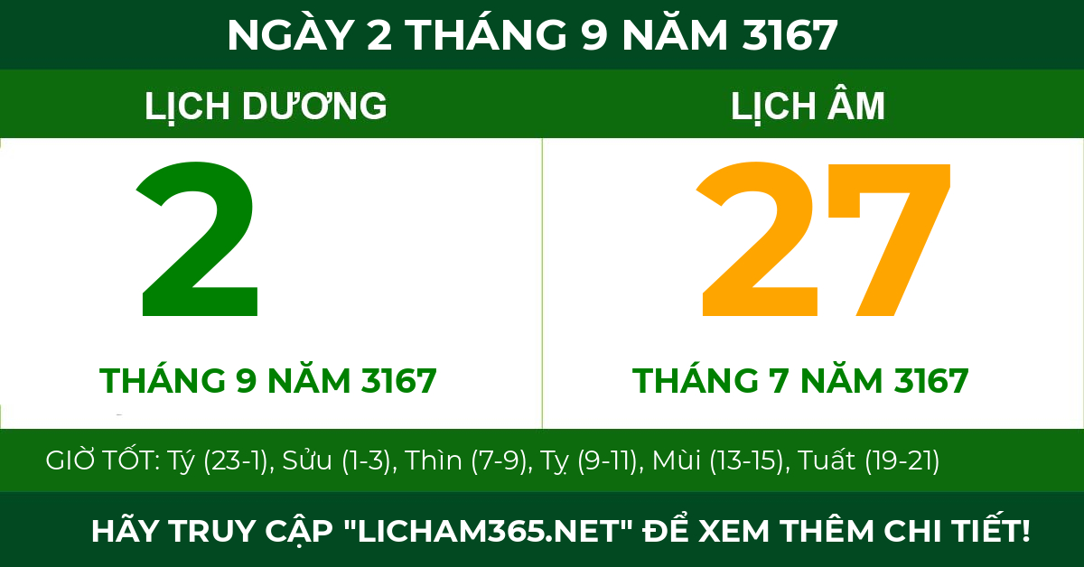 lịch âm ngày 2 tháng 9 năm 3167