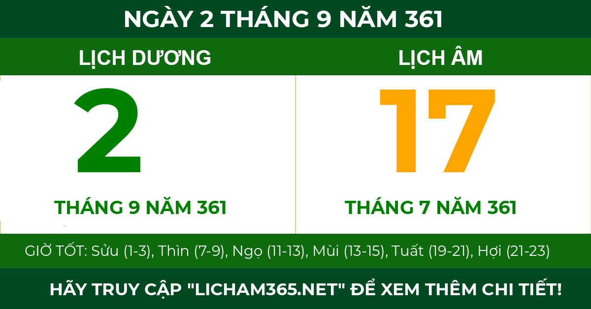 lịch âm ngày 2 tháng 9 năm 361