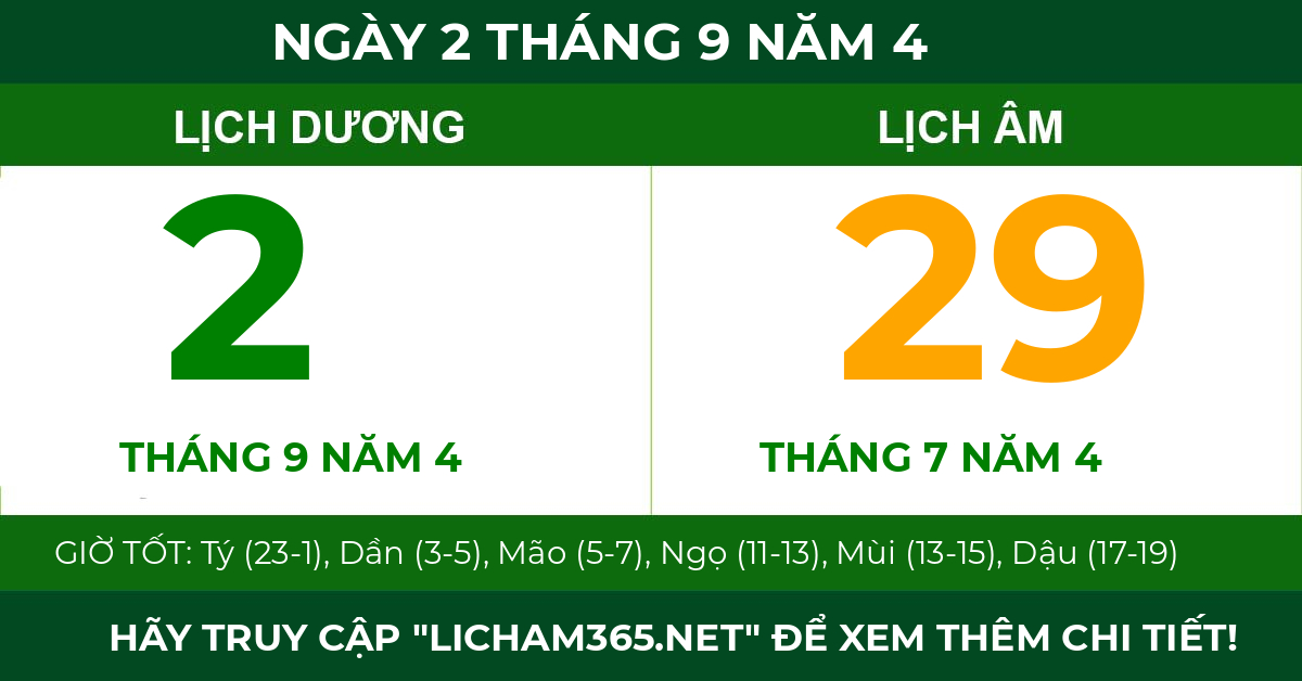 lịch âm ngày 2 tháng 9 năm 4
