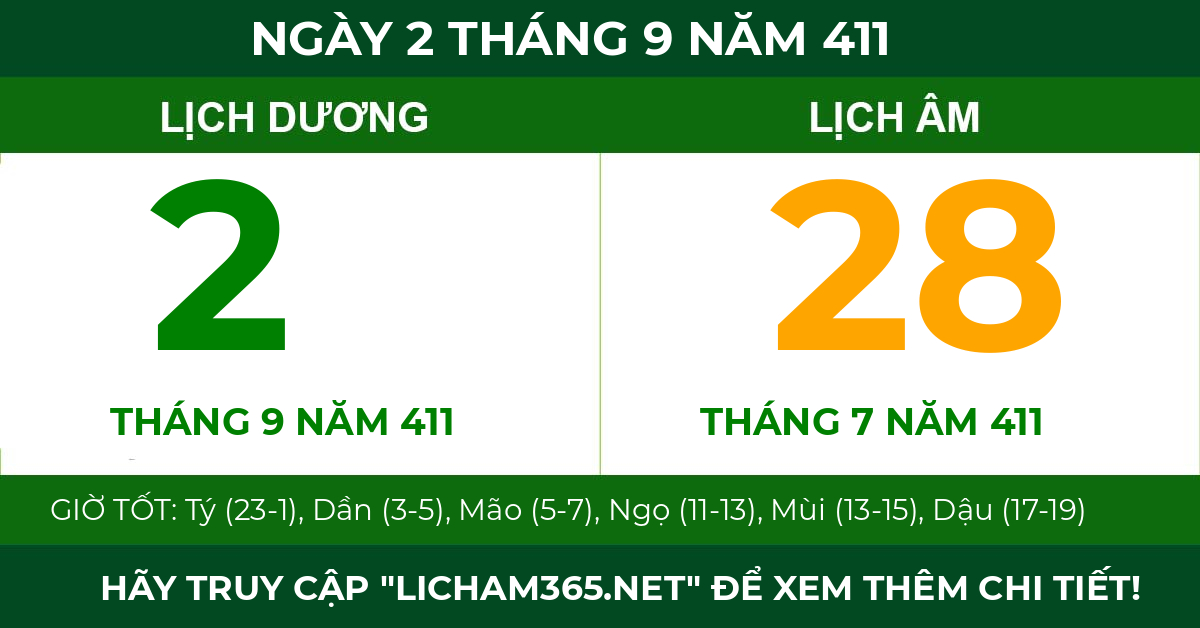 lịch âm ngày 2 tháng 9 năm 411