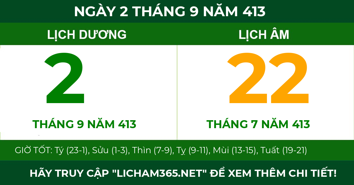 lịch âm ngày 2 tháng 9 năm 413