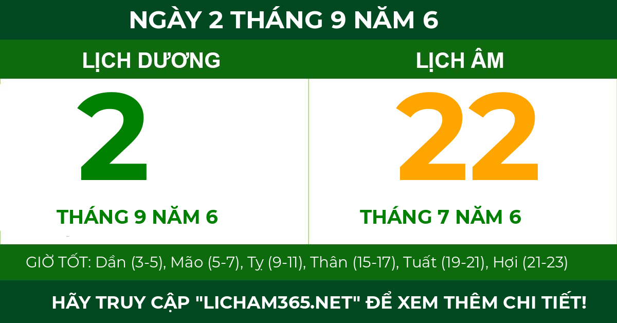 lịch âm ngày 2 tháng 9 năm 6