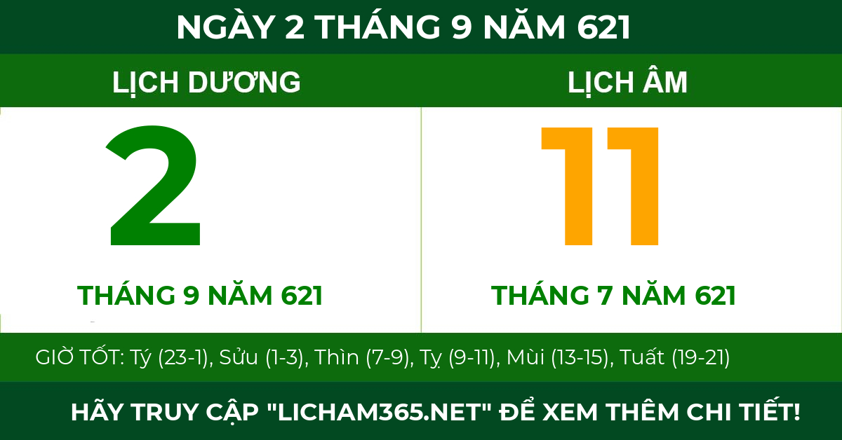 lịch âm ngày 2 tháng 9 năm 621