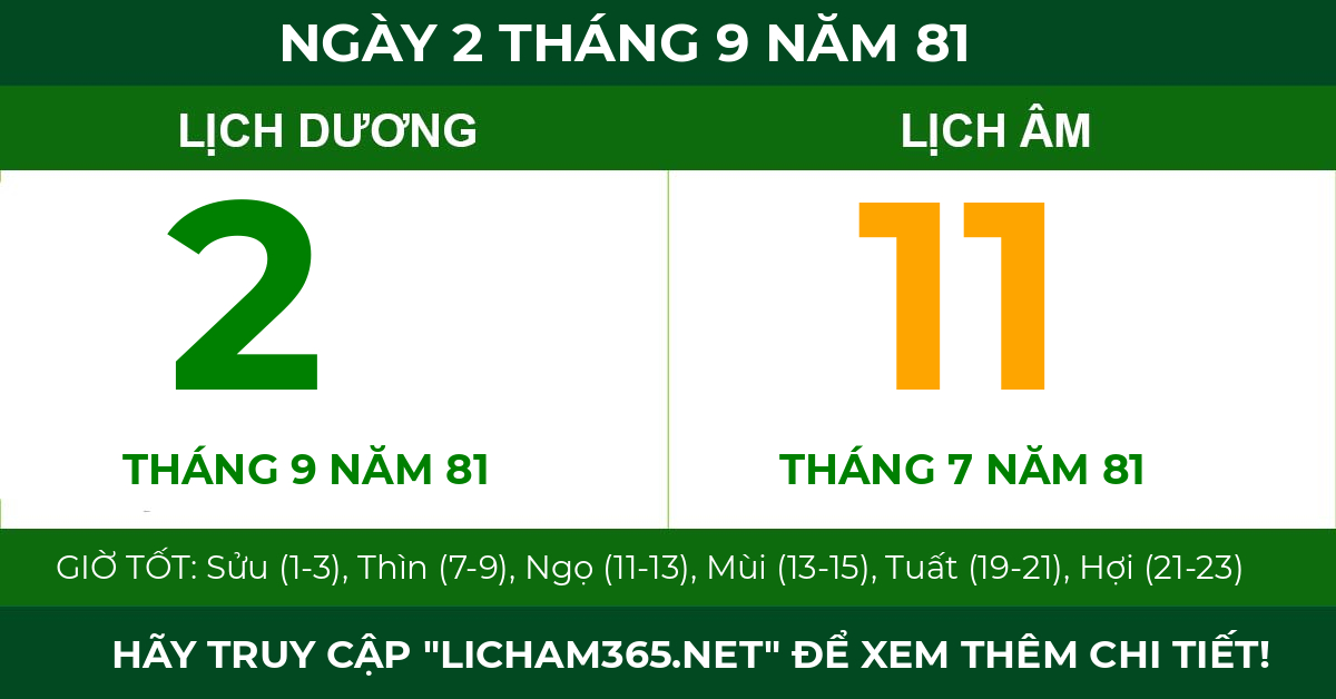 lịch âm ngày 2 tháng 9 năm 81