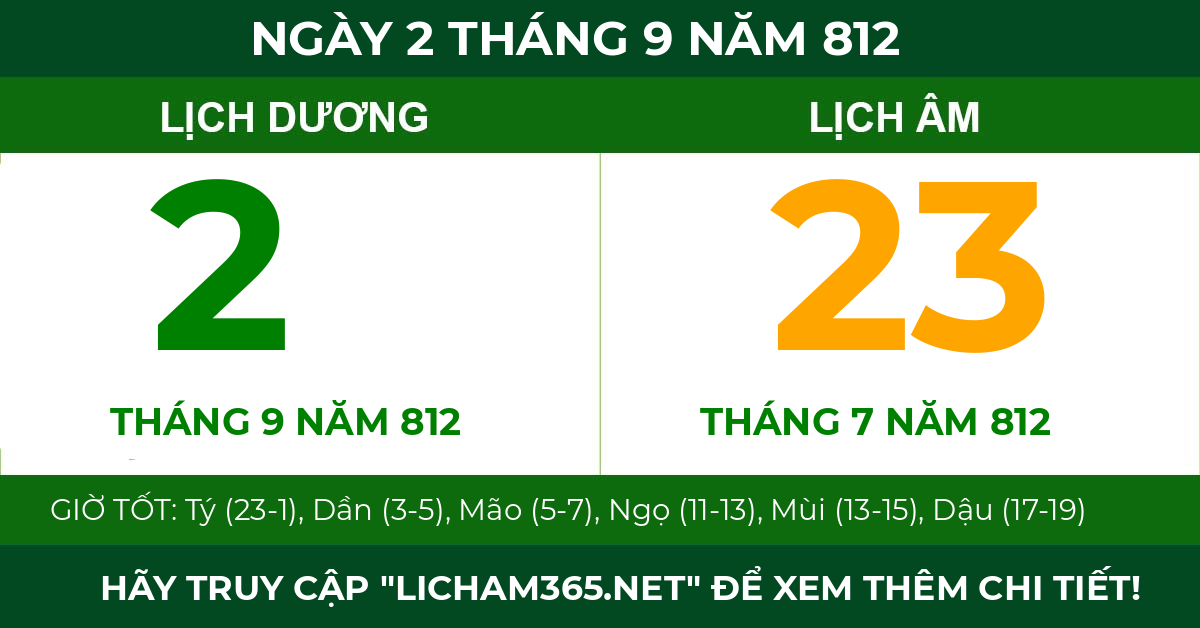 lịch âm ngày 2 tháng 9 năm 812