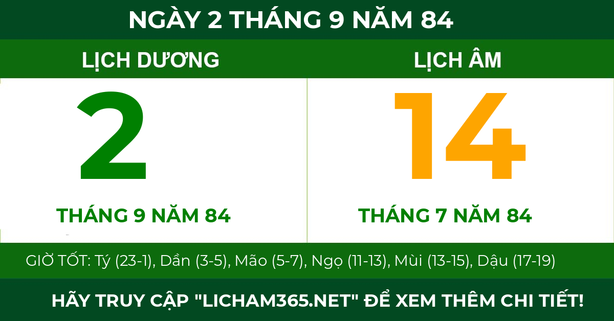 lịch âm ngày 2 tháng 9 năm 84