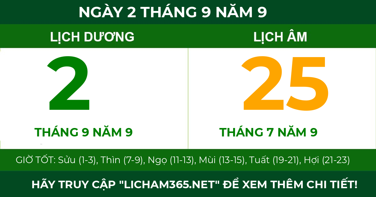 lịch âm ngày 2 tháng 9 năm 9