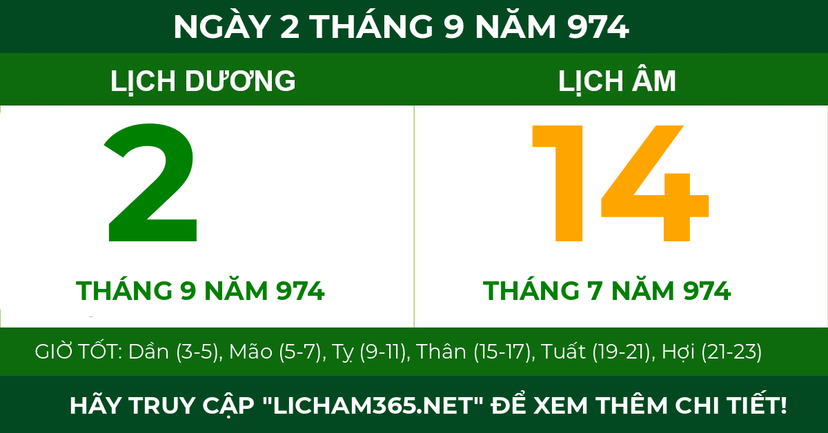 lịch âm ngày 2 tháng 9 năm 974