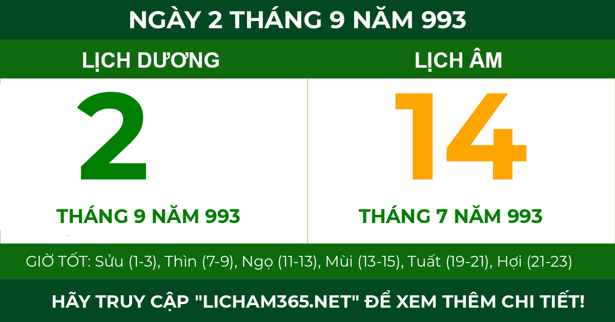 lịch âm ngày 2 tháng 9 năm 993