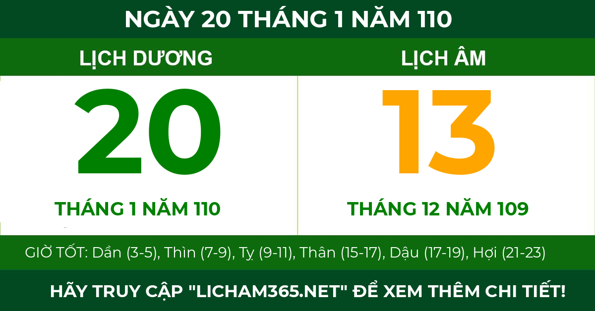 lịch âm ngày 20 tháng 1 năm 110