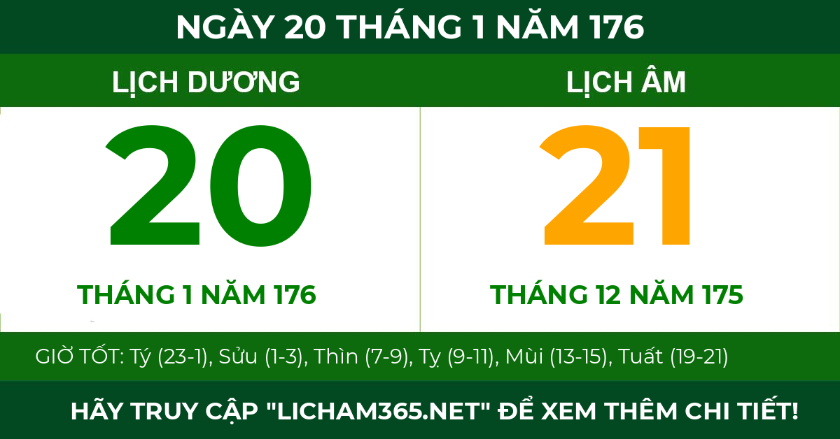 lịch âm ngày 20 tháng 1 năm 176