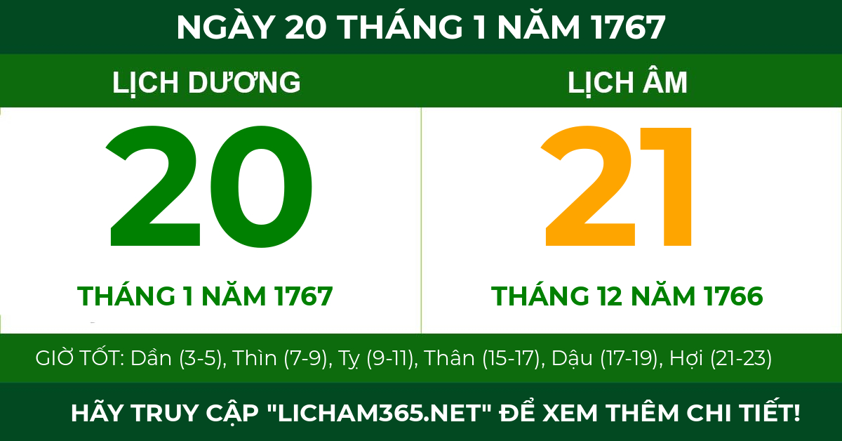 lịch âm ngày 20 tháng 1 năm 1767