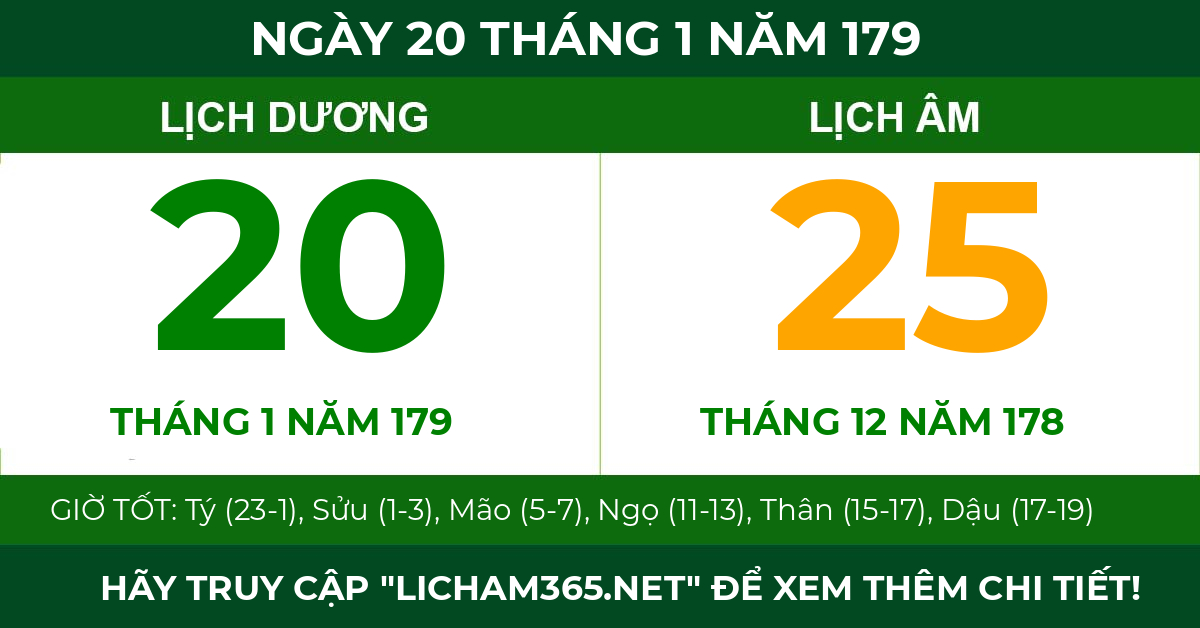 lịch âm ngày 20 tháng 1 năm 179