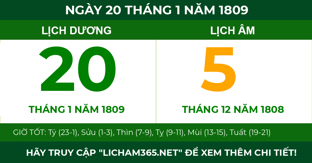 lịch âm ngày 20 tháng 1 năm 1809
