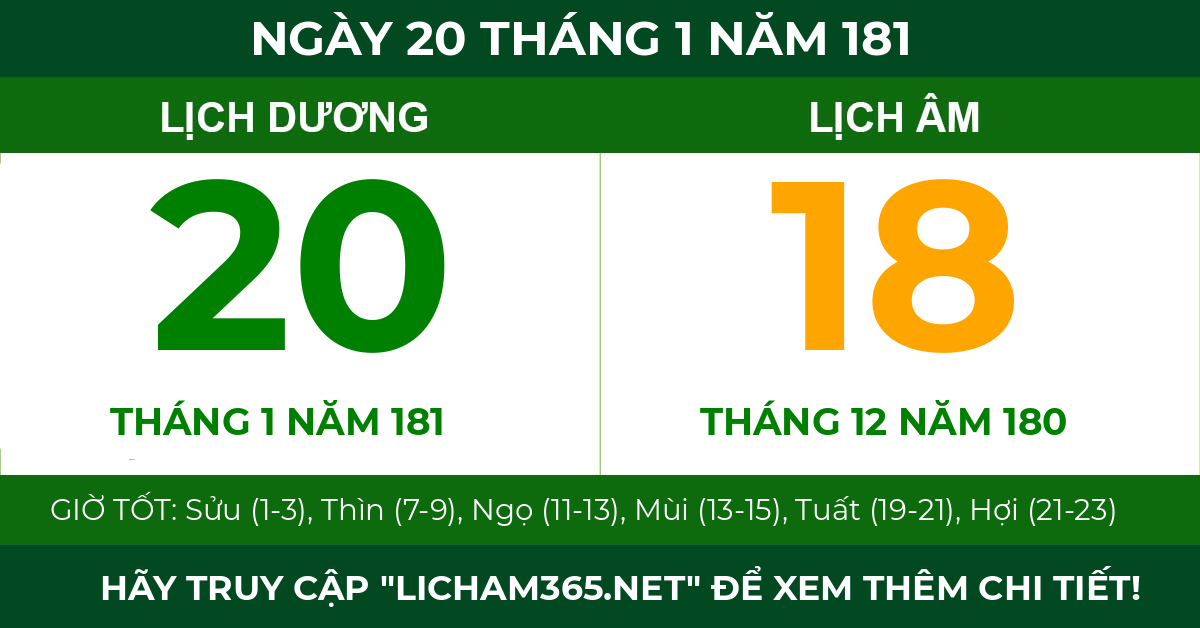 lịch âm ngày 20 tháng 1 năm 181