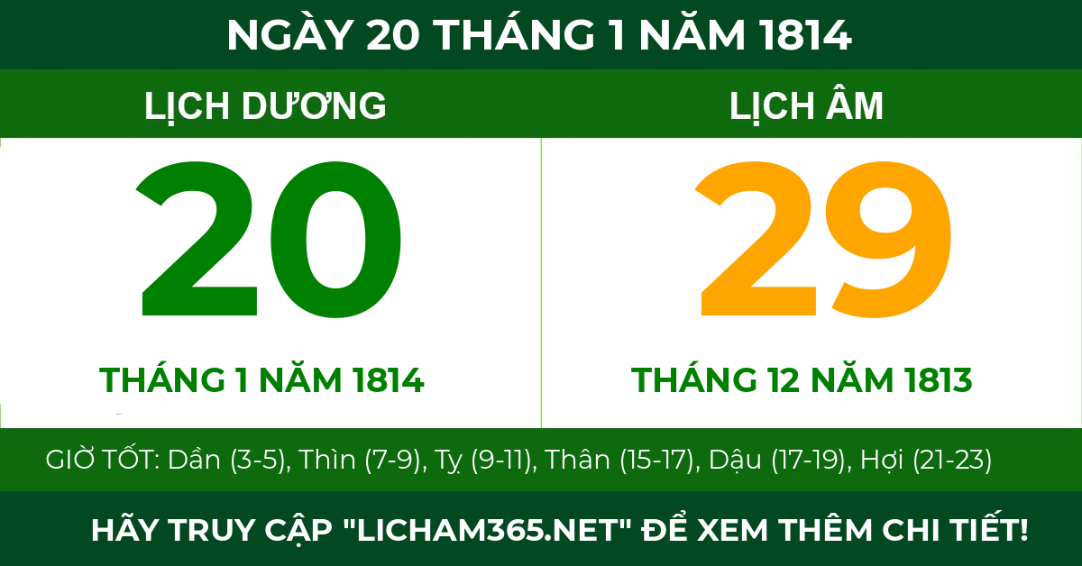 lịch âm ngày 20 tháng 1 năm 1814