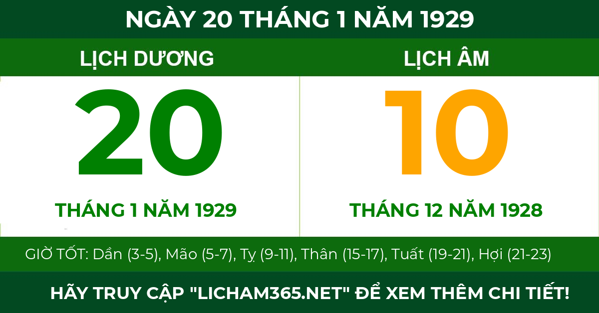 lịch âm ngày 20 tháng 1 năm 1929