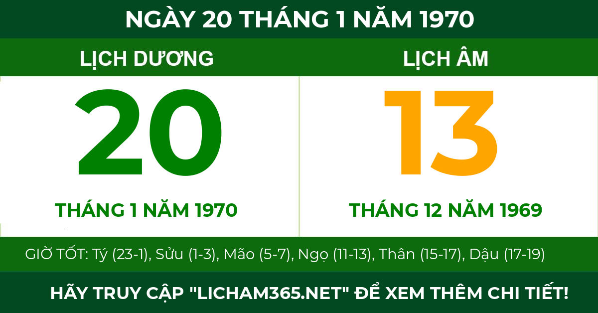 lịch âm ngày 20 tháng 1 năm 1970