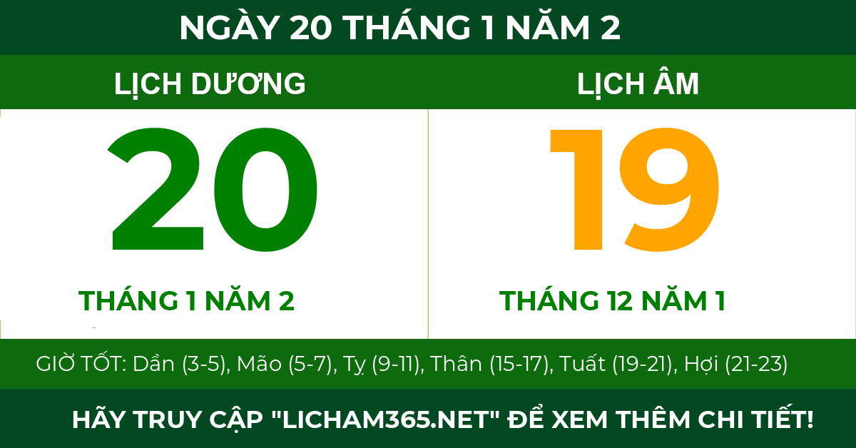 lịch âm ngày 20 tháng 1 năm 2
