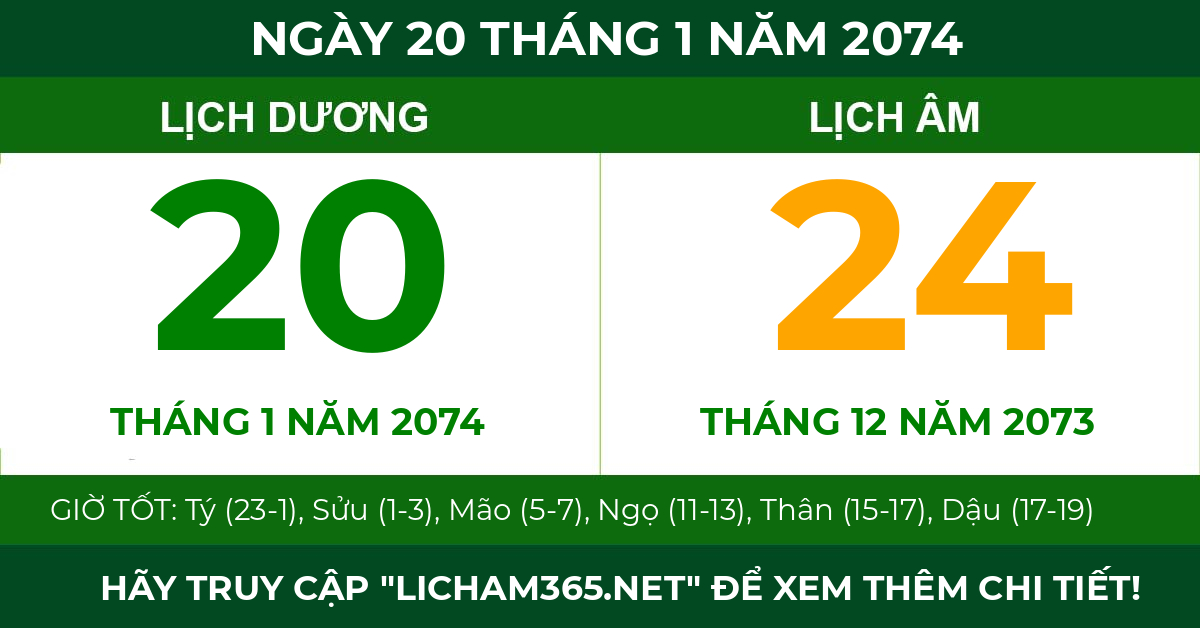 lịch âm ngày 20 tháng 1 năm 2074