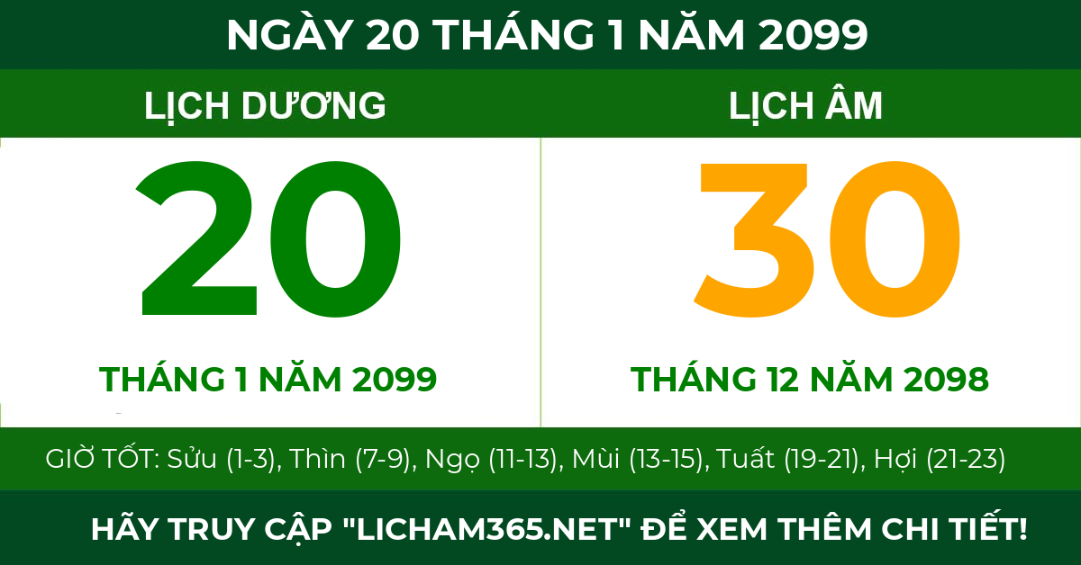 lịch âm ngày 20 tháng 1 năm 2099