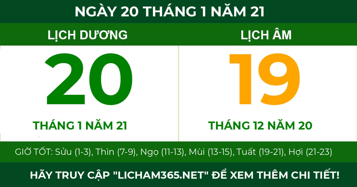 lịch âm ngày 20 tháng 1 năm 21